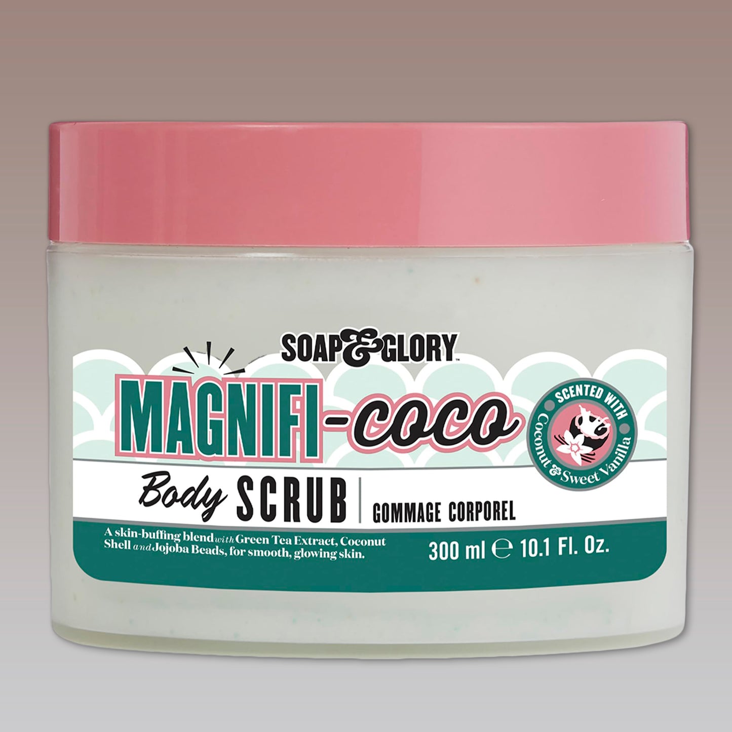 Soap & Glory "Magnificoco Buff and Ready Coconut" kūno šveitiklis su žaliosios arbatos ekstraktu, 300ml