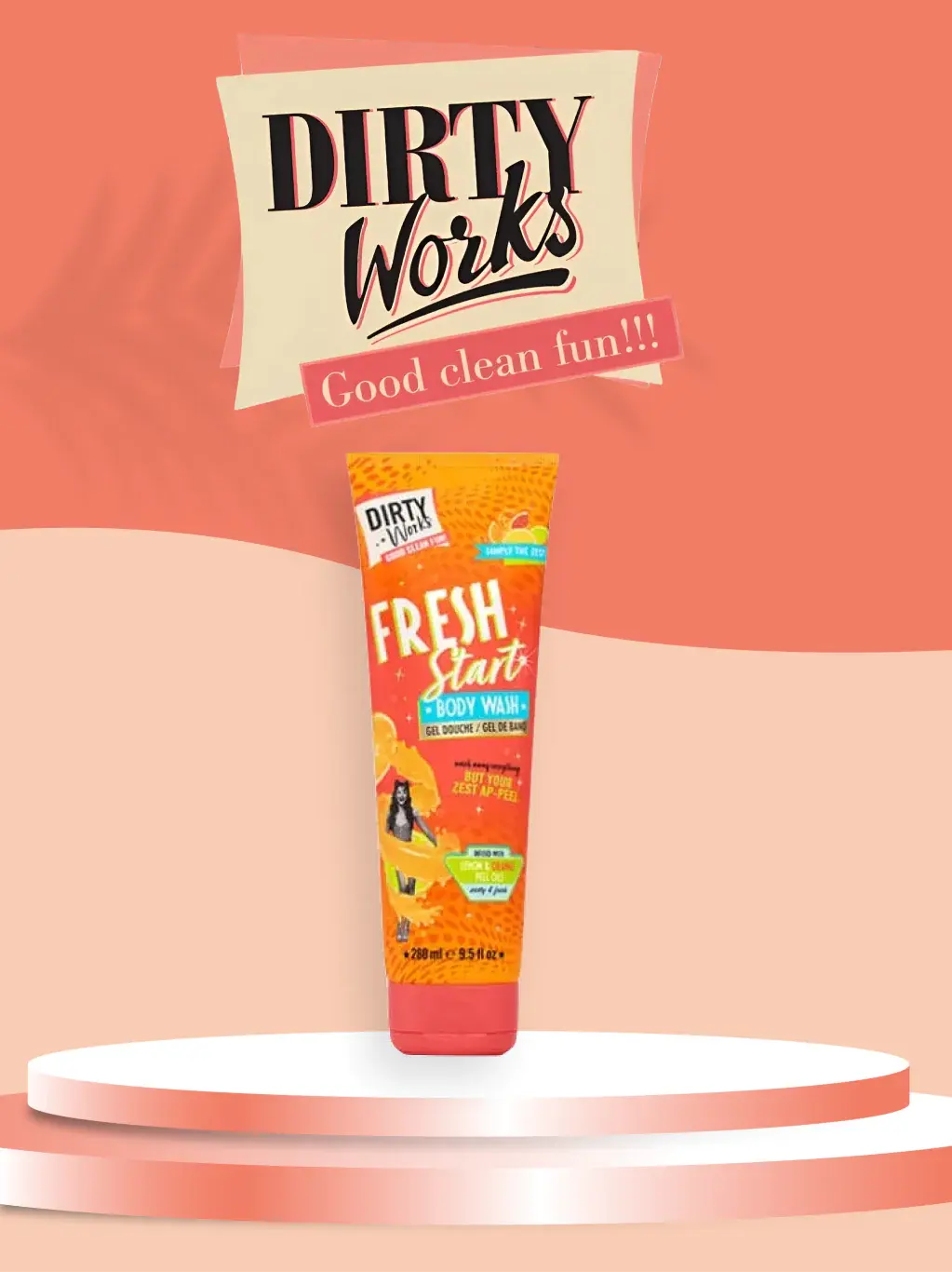 Dirty Works "Fresh Start“ kūno prausiklis su citrinų ir apelsinų žievelių aliejais, 280ml